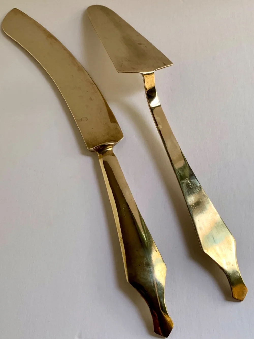 Vintage Thai Brass Cake Knife & Server Set | Ornate Figural Handles Wedding